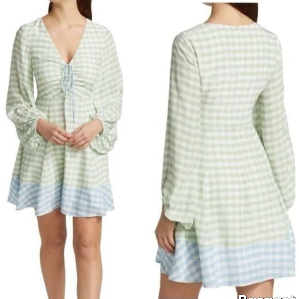 STAUD Olivier Gingham Mini Dress SIZE:6